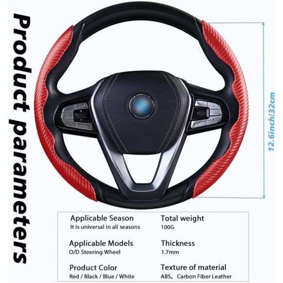Steering Wheel Cover,Carbon Fiber Car Steering Wheel Cover with Non-Slip Lining - Picture 6 of 7
